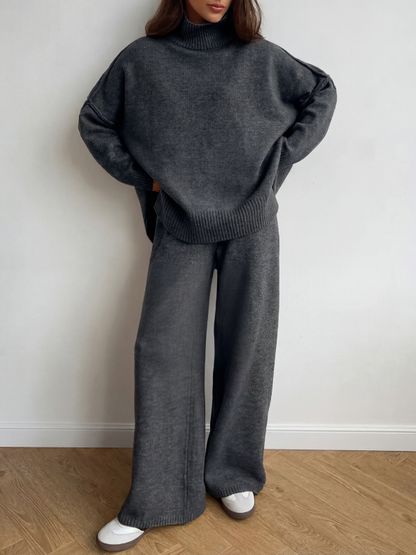 BEATRIX | Turtleneck Sweater & Wide Leg Pants Two-Piece Set