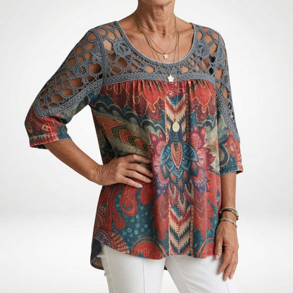 Sylvia™ — Ethnic Bohemian Print Blouse