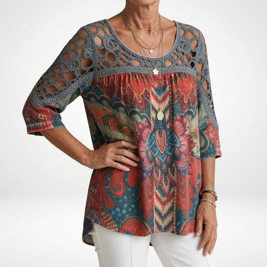 Sylvia™ — Ethnic Bohemian Print Blouse