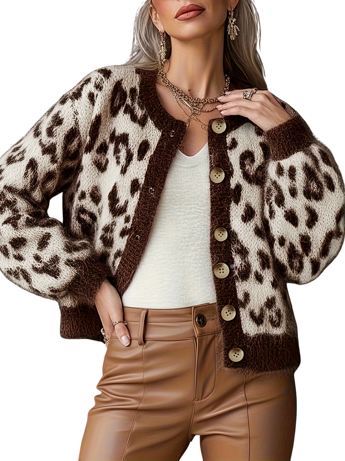 EUDORA | Vintage Style Leopard Cardigan Sweater