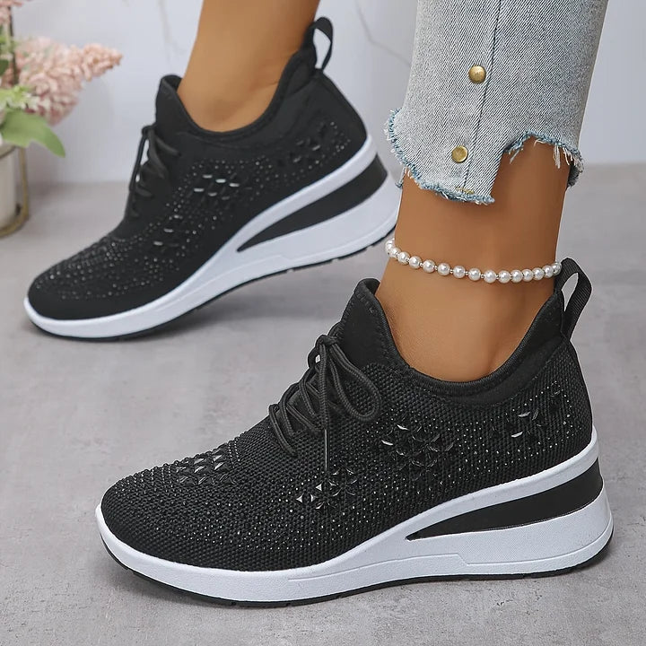 Seraphina™ | Rhinestone Knit Wedge Trainers