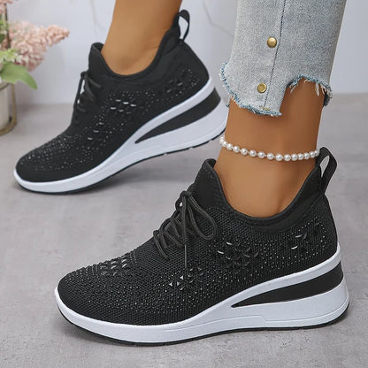Seraphina™ | Rhinestone Knit Wedge Trainers