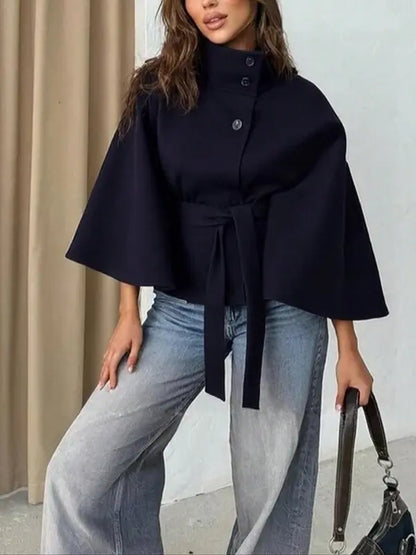 THELMA | Women’s Front Buckle Belted Wool Cape Coat