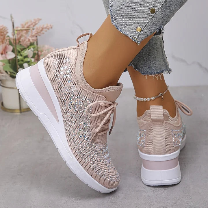 Seraphina™ | Rhinestone Knit Wedge Trainers