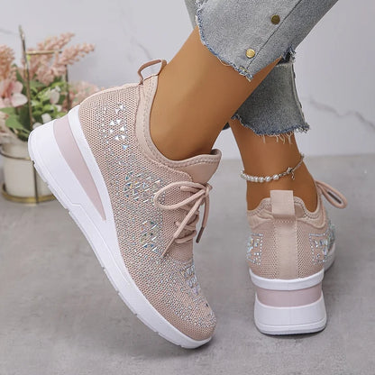 Seraphina™ | Rhinestone Knit Wedge Trainers