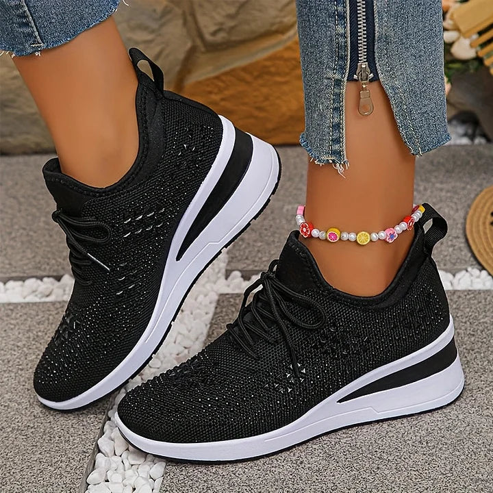 Seraphina™ | Rhinestone Knit Wedge Trainers