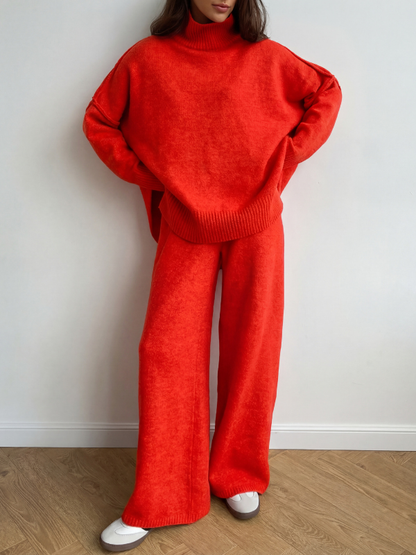 BEATRIX | Turtleneck Sweater & Wide Leg Pants Two-Piece Set