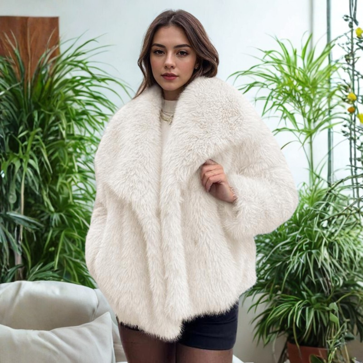 CORRINE | Classy Long Sleeve Collared Fuzzy Coat