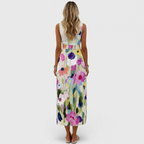 Carmina | Watercolor Floral Sleeveless Midi Dress
