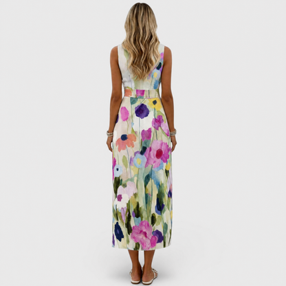 Carmina | Watercolor Floral Sleeveless Midi Dress