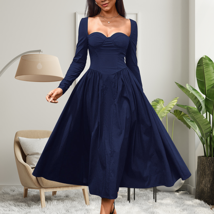 AKILA | Elegant Heart Neckline Long Sleeve A-Line Maxi Dress