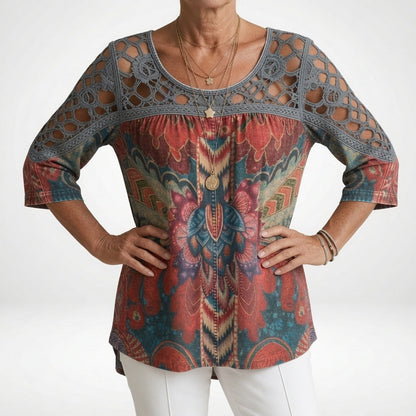 Sylvia™ — Ethnic Bohemian Print Blouse