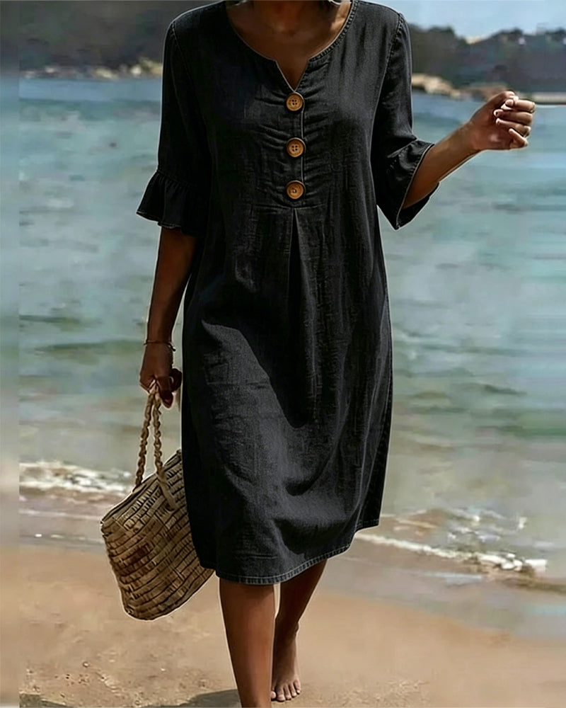 Edwina | Ruffle Sleeve Denim Dress