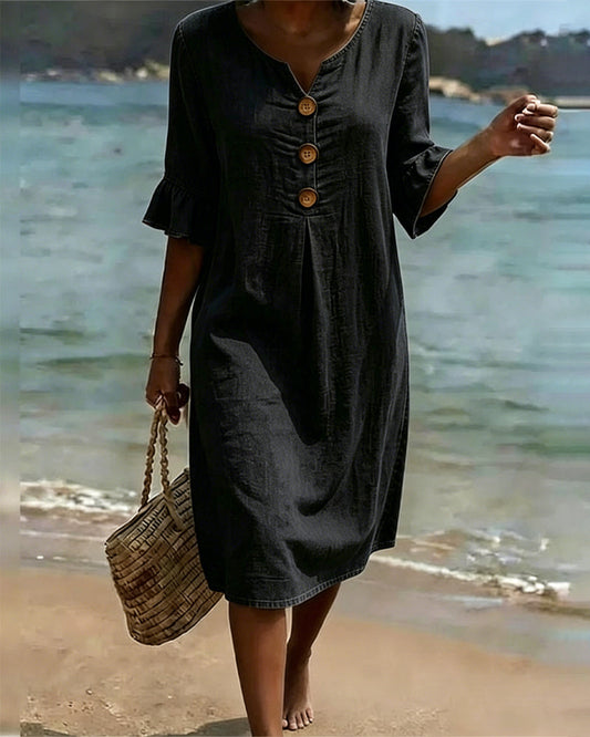 Edwina | Ruffle Sleeve Denim Dress