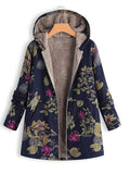 Dames etnische bloemenprint capuchonjas - gevoerd, met rits, losvallend en warm - voor herfst en winter