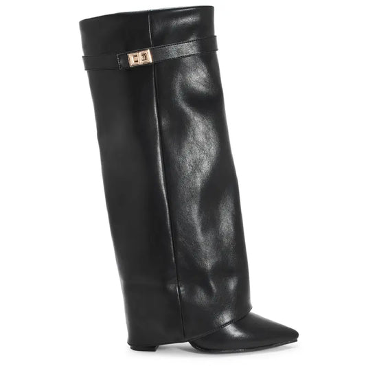 SARAH | Fold-Over Buckle Long Heeled Boots.
