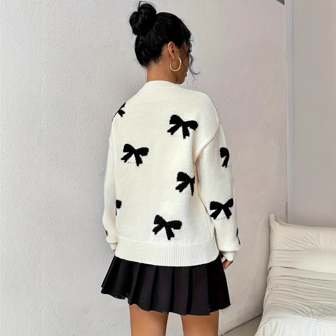 HATA | Comfy Bow Print Pullover Sweater