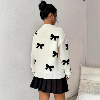 HATA | Comfy Bow Print Pullover Sweater