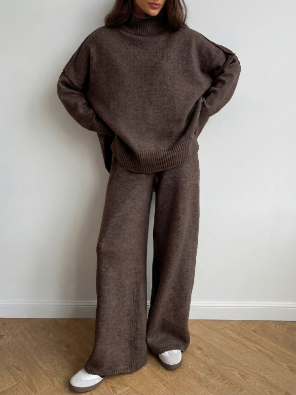 BEATRIX | Turtleneck Sweater & Wide Leg Pants Two-Piece Set