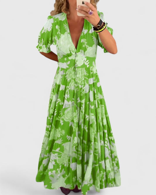 Gaia | Elegant Floral V-Neck Dress