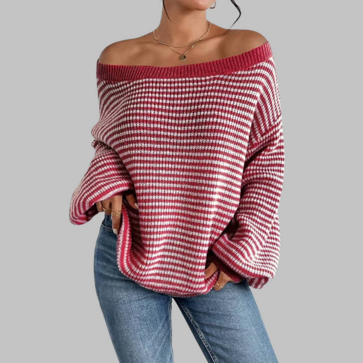 POSHIKO | Casual Striped Drop Shoulder Long Sleeve Sweater