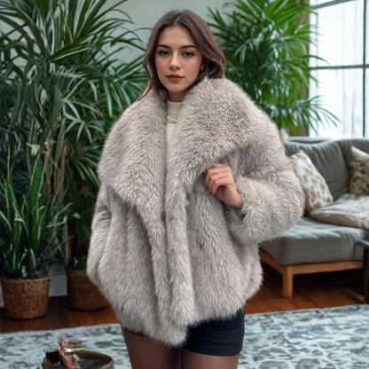 CORRINE | Classy Long Sleeve Collared Fuzzy Coat