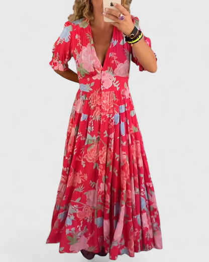 Gaia | Elegant Floral V-Neck Dress