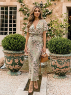 VIVETTE | ABSTRACT PRINT TWIST WAIST MIDI DRESS