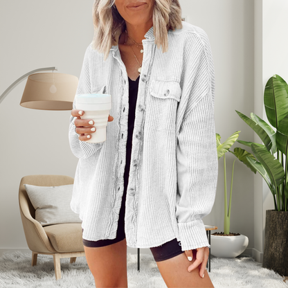 FAYE | Cozy Loose Fit Batwing Sleeve Button Down Jacket