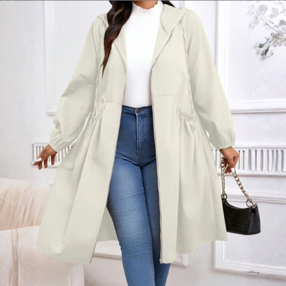 AVRIL | Plus Size Drawstring Zip-Up Long Sleeve Hooded Coat