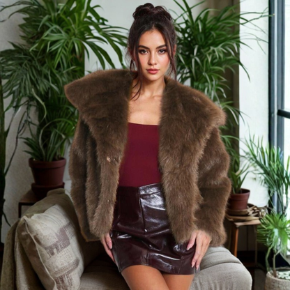 CORRINE | Classy Long Sleeve Collared Fuzzy Coat
