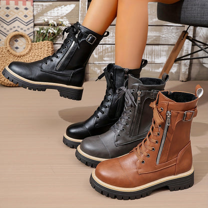 Henrietta™ | Lace-Up Side-Zip Combat Boots