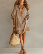 Sienna | Leopard Trim Shirt Dress