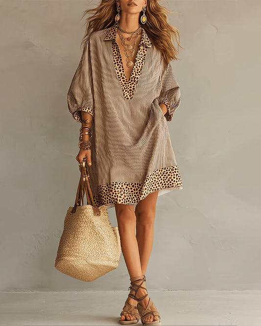 Sienna | Leopard Trim Shirt Dress