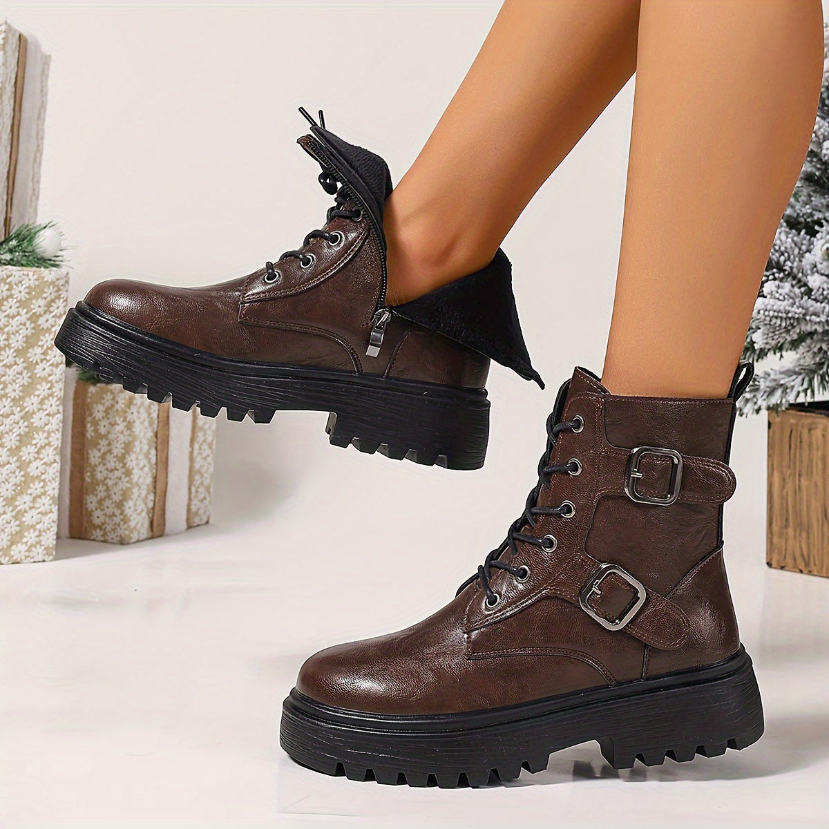 Winona™ | Buckle Lace-Up Ankle Boots