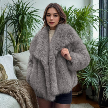 CORRINE | Classy Long Sleeve Collared Fuzzy Coat