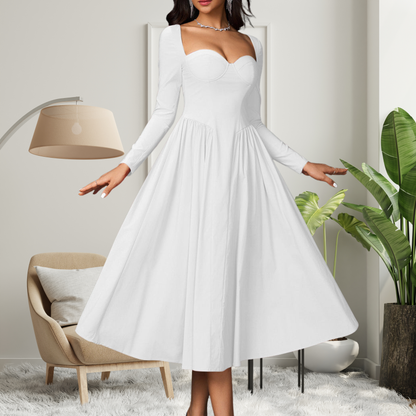 AKILA | Elegant Heart Neckline Long Sleeve A-Line Maxi Dress