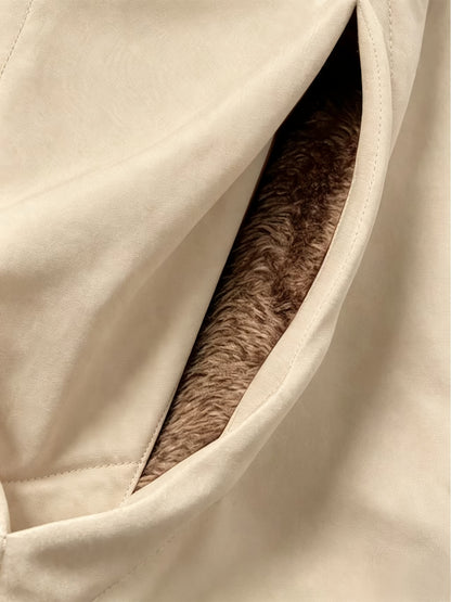 Winterjas in Europese & Amerikaanse stijl met capuchon en voering, rits, dubbele zakken, effen kleur, halflang, warme bovenkleding