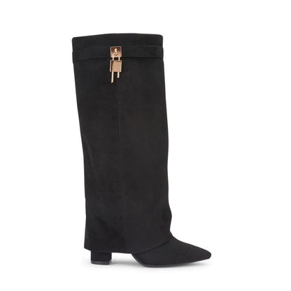 SARAH | Fold-Over Buckle Long Heeled Boots.