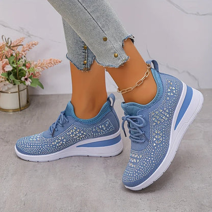 Seraphina™ | Rhinestone Knit Wedge Trainers