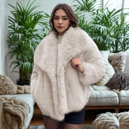 CORRINE | Classy Long Sleeve Collared Fuzzy Coat