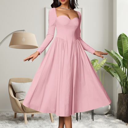 AKILA | Elegant Heart Neckline Long Sleeve A-Line Maxi Dress