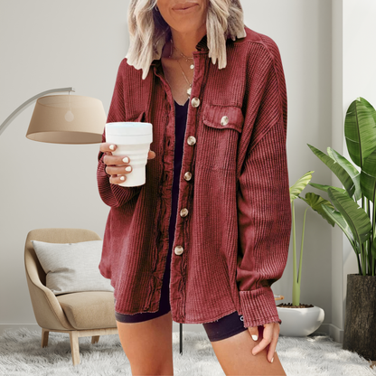 FAYE | Cozy Loose Fit Batwing Sleeve Button Down Jacket