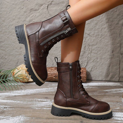 Henrietta™ | Lace-Up Side-Zip Combat Boots