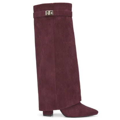 SARAH | Fold-Over Buckle Long Heeled Boots.