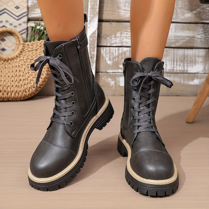 Henrietta™ | Lace-Up Side-Zip Combat Boots
