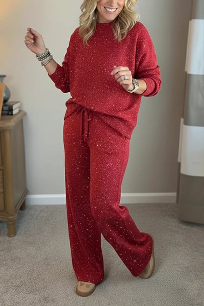 Amy | Shiny Casual Two-Piece Set for Women — Trousers and Top with Round Neck