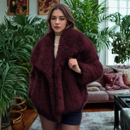 CORRINE | Classy Long Sleeve Collared Fuzzy Coat
