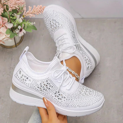 Seraphina™ | Rhinestone Knit Wedge Trainers