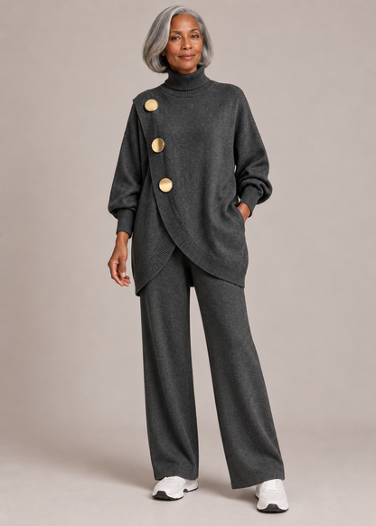 Margaret™ | Asymmetric Button-Detail Knit Two-Piece Set